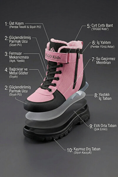DİGGO Χειμερινές μπότες για κορίτσια με φερμουάρ και βέλκρο, ανθεκτικές στο νερό και το κρύο