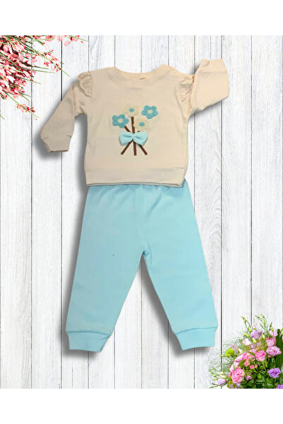 YusGos Floral Flared Sleeve Monthly Baby Girl Set Turquoise 0-6 Months