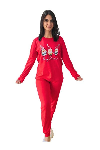 YusGos Santa Claus Printed Cotton Women's New Year Family Pajamas Set Red S