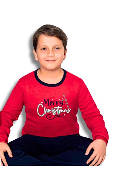 YusGos Merry Christmas Printed Cotton Boys' New Year Pajama Set Red 11-12 Years