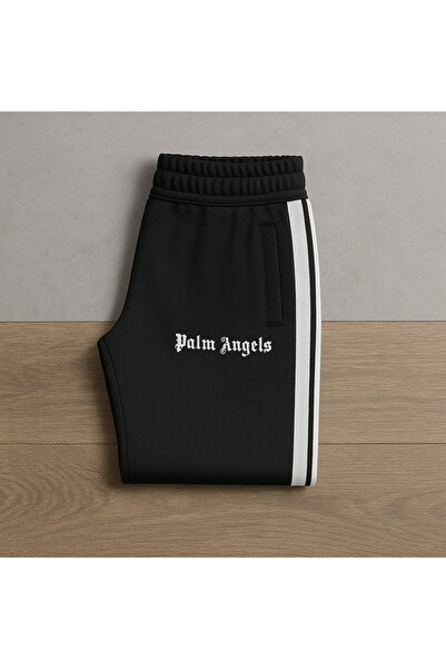 YusGos Cotton Fabric Embossed Striped Elastic Waist Tight Zipper Leg Detail Sports Sweatpants Black XL