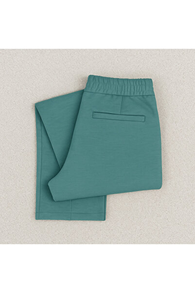 YusGos Cotton Fabric Embossed Striped (piped) Buttoned Basic Comfortable Cut Trousers Green S