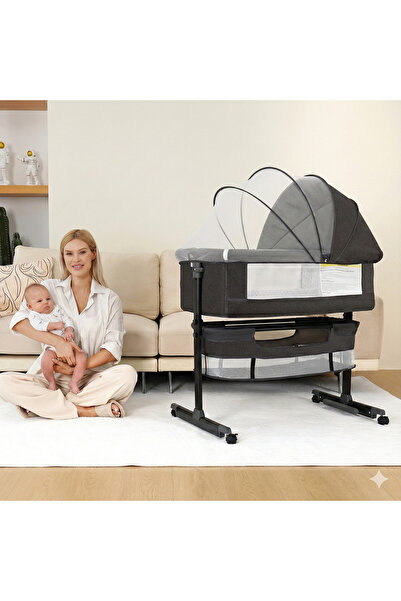 kidzera Baby Bed, 3 in 1 Baby Bedside Bed, Adjustable Height, Ventilation Mesh, Easy to Assemble and Fold