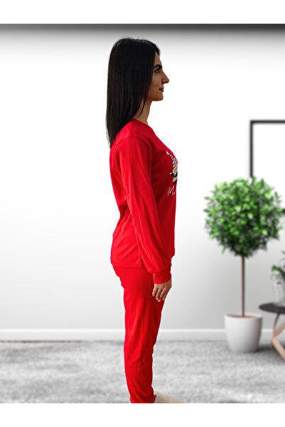 YusGos Santa Claus Printed Cotton Women's New Year Family Pajamas Set Red 2XL