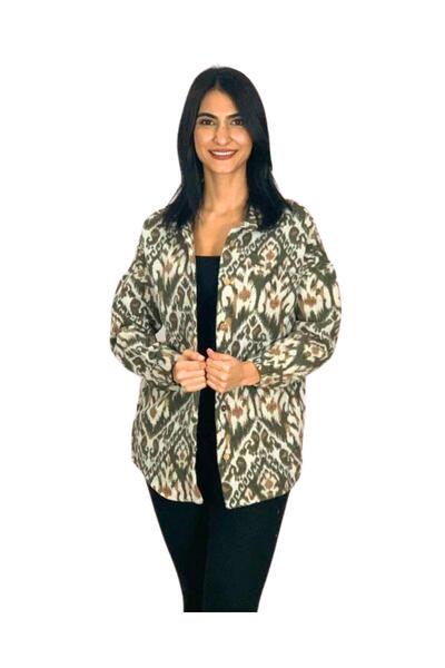 YusGos Women's Single Pocket Patterned Thick Lumberjack Jacket Shirt (Brown-Khaki)