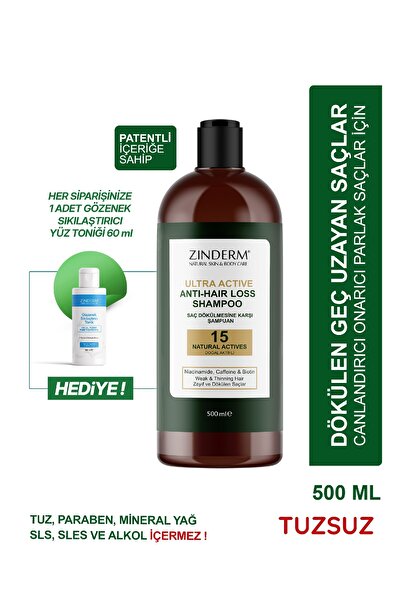 zinderm شامبو مضاد لتساقط الشعر ومساعد على النمو السريع، معزز بالكيراتين والبيوتين، 15 مكونًا فعالًا، 500 مل