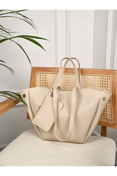 Marvelis حقيبة يد وكتف نسائية من الجلد الكريمي من بولكي