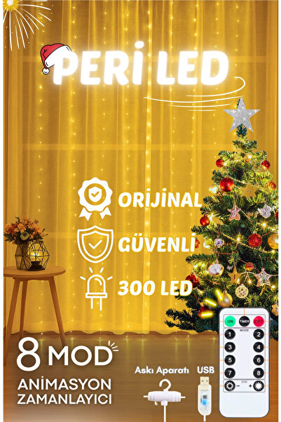 edewatt Perde Led 3mx3m Kumandalı 8 Fonksıyonlu 300 Ledli 10 Sarkıtlı Peri Ledi Usb Girişli