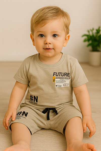 GMG Baby مجموعة تي شيرت شورت فيوتشر مكونة من قطعتين باللون الرمادي