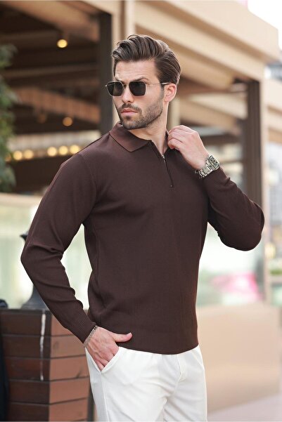 Madmext Ανδρικό μακρυμάνικο πουλόβερ με φερμουάρ Polo 7240