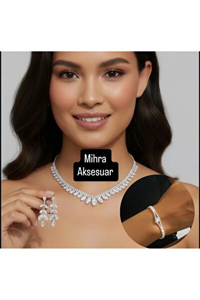 Mihra Aksesuar Kolye Küpe Bileklik Üçlü Set