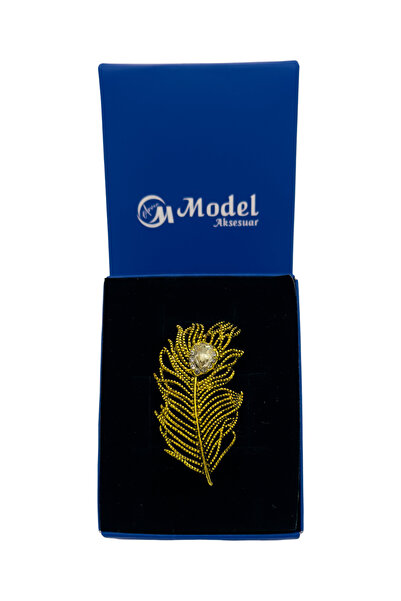 model aksesuar Tavus Kuşu Tüyü Damla Taşlı Broş