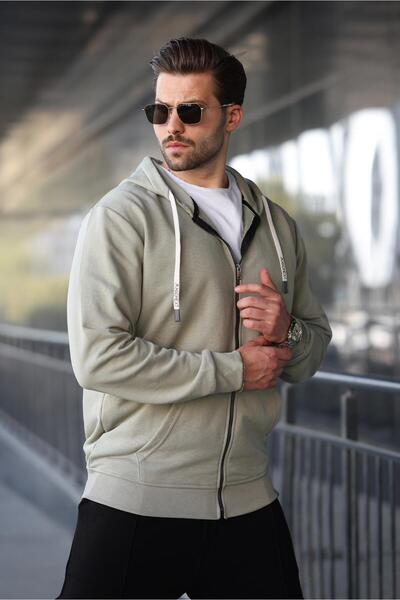 Madmext Μέντα φούτερ με κουκούλα με πράσινο φερμουάρ 6161