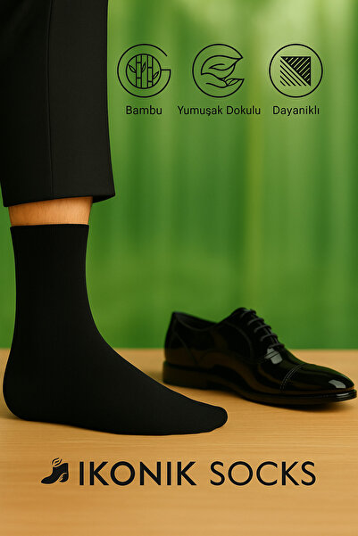 İkonik Socks Erkek 6 Çift Bambu Dikişsiz Siyah Uzun Çorap