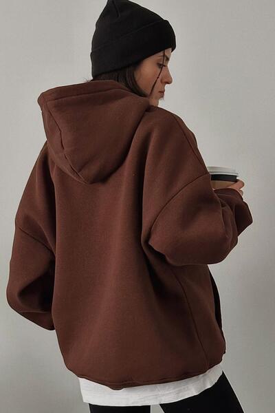 Madmext Hořká hnědá rastrová oversize mikina do kapsy Mg2206