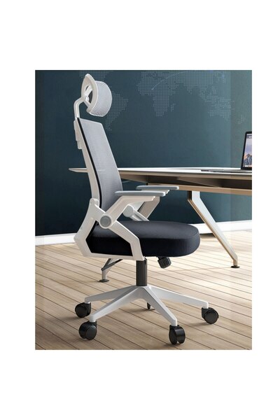 ROHS Adjustable Office or Gaming Chair Ergonomic black with white 2D
