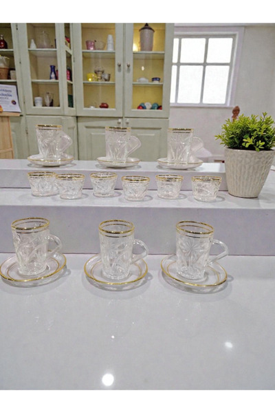 AR HOME طقم شاي وقهوة مكون من 48 قطعة - ذهبي