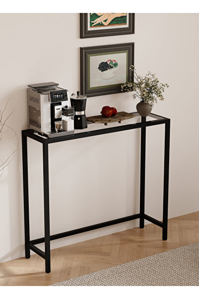 VariFurnx طاولة كونسول زجاجية مقاس 100*30*90 سم، سطح من الزجاج المقوى، طاولة أريكة، رف عرض زاوية للقهوة، مدخل