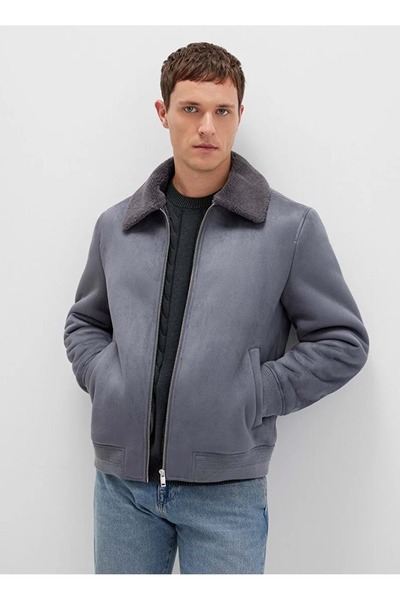 Mavi M0110450-80776 Faux Fur Detailed Faux Suede Jacket Men's Jacket Gray