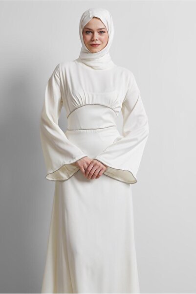 TRENDTESETTÜR Γυναικείο φόρεμα Ecru Satin Abaya 9516 Μοντέλο