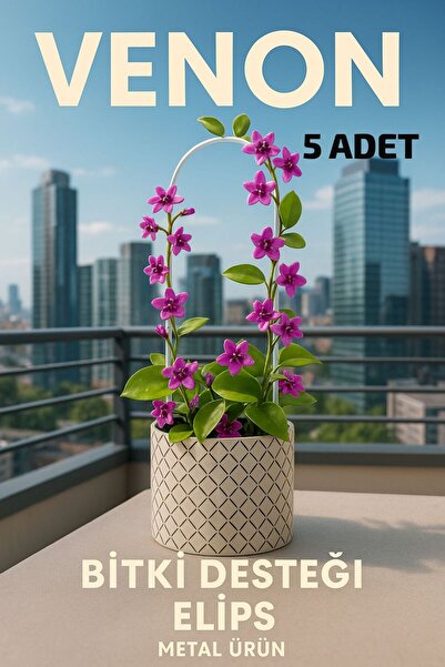 VENON 5 Adet METAL Ömürlük Elips 9x48 Bitki Gövde Destek Sabitleme Dikey Büyü...