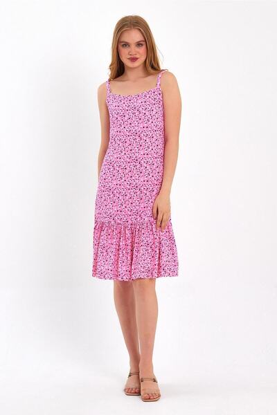 ESPİNA Wrapped Mini Strap Dress with Pink Skirt and Flounce