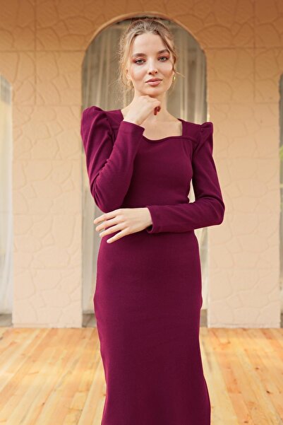 ESPİNA Kadın Kaşkorse Kare Yaka Balon Kollu Elbise