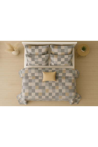 Casa Pucioasa 6 Piece Bed Linen - High Class Extra Fine Cotton, Beige - Grey Geometric Pattern,
