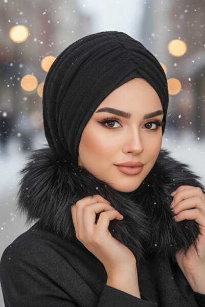Aişe tesettür Black Foam Winter Drawstring Bonnet