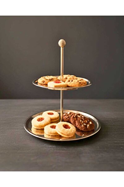 BİMOTE 2 Tiers Silver Cookie Stand, Decorative Presentation Tray, Cake Serving