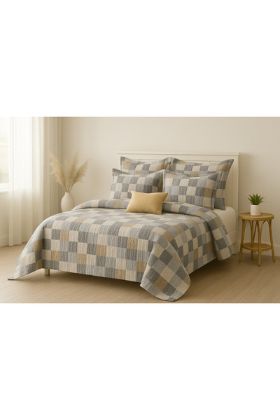 Casa Pucioasa 6 Piece Bed Linen - High Class Extra Fine Cotton, Beige - Grey Geometric Pattern,