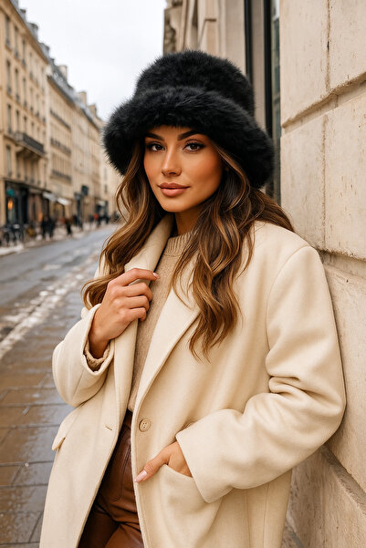 Luminos Butik Peluş Ayarlanabilir Siyah Bucket Kalpak Şapka-Bere SPK1142