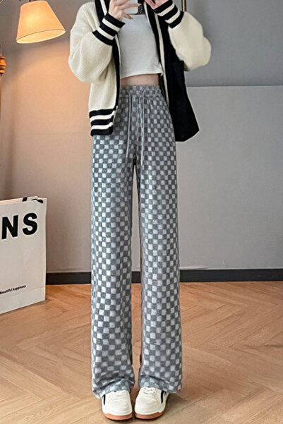 dorbe comfy checkered pattern drawstring lounge pants for women