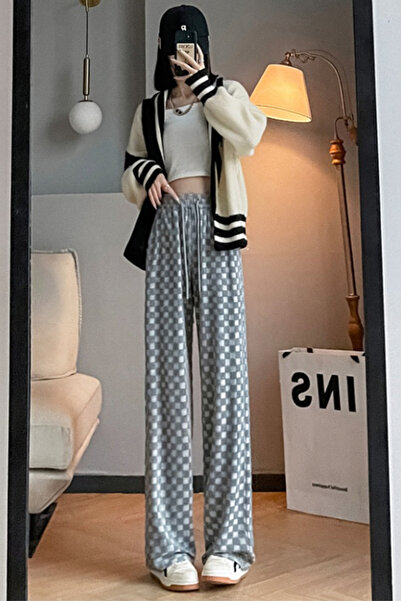 dorbe comfy checkered pattern drawstring lounge pants for women