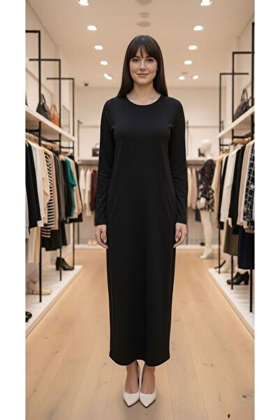 segiza Stretch Fabric Long Sleeve Crew Neck Viscose Dress