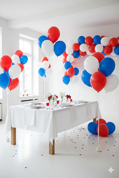 Deniz Party Store Pastel Red Dark Blue White Balloon Set 15 Pieces