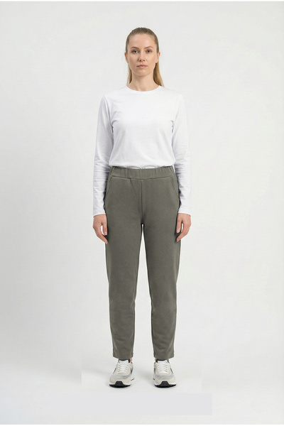 Cottonland Pantaloni de sport pentru femei DAFNI, tăiat normal, de toamnă, din bumbac, fără știfturi, cu trei fire, Kaki deschis