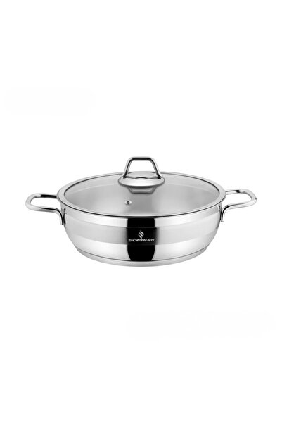Sofram Turkish Soft Steel Low Cooking Pot with Glass Lid, 5.30 Liter Size, 28 cm