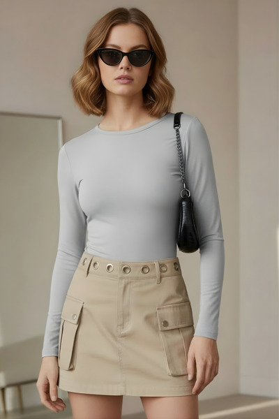 Gubo Bisiklet Yaka Basic Uzun Kollu Body Full Likralı Tam Kalıp