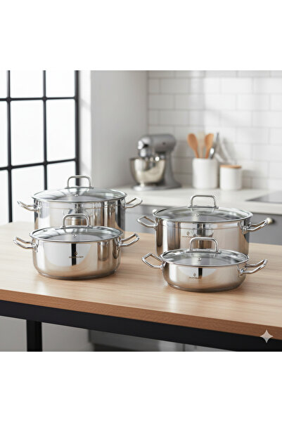 Sofram Atlas Turkish Steel Cookware Set with Glass Lid, 8 Pieces