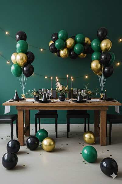 Deniz Party Store مفهوم رمضان 5 قطع كروم ذهبي، 5 قطع أسود، 5 قطع بالونات خضرا...