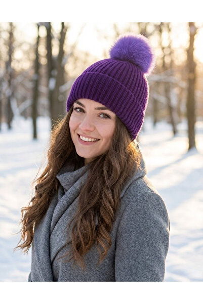 OnMyHead Braided Folded Pompom Beanie