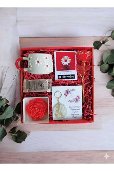 MARMORİ EL YAPIMI SERAMİK PAPATYA KUPA SONSUZLUK GÜL KAHVE ŞAKAYIK MUM EPOKSİ ANAHTARLK HEDİYE SETİ