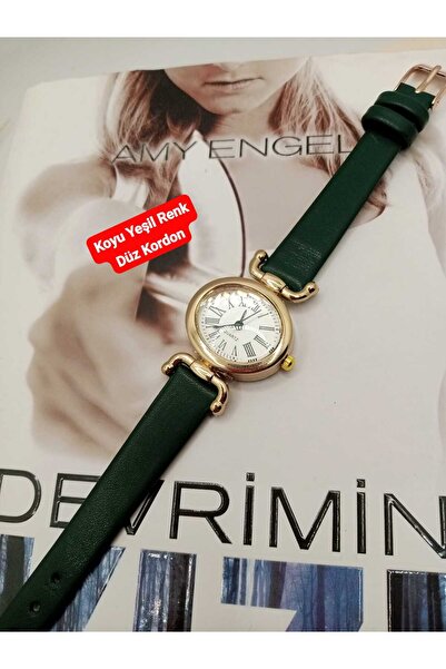 Brality ساعة يد نسائية كلاسيكية طراز ريترو باللون الأخضر الداكن وحزام مسطح وع...