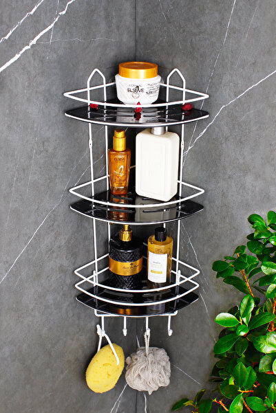 HIMYHOME رف شامبو اقتصادي ثلاثي أبيض اللون مع حامل من الفولاذ المقاوم للصدأ و...