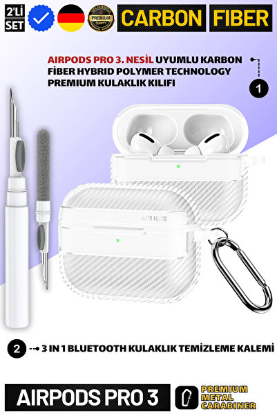 EWEC Pro 3. Nesil Uyumlu Karbon Fiber Premium Kulaklık Kılıfı ve 3 in 1 Kulak...