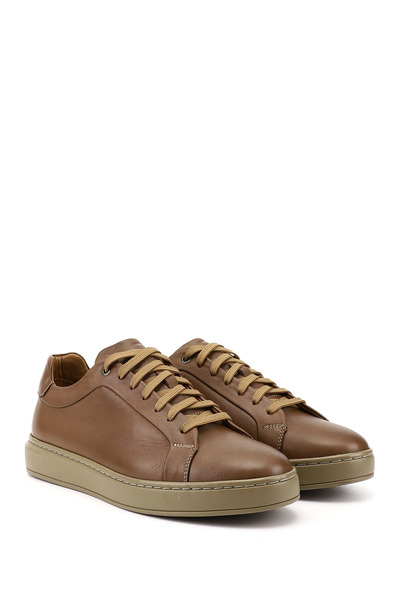 GÖNDERİ(R) Men's Sand Lace-Up Rubber Sole Genuine Leather Sneakers