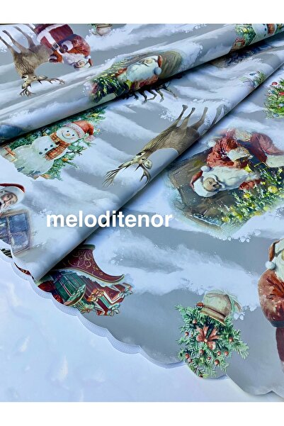 MİRELLA Snowman Grimacing Red Santa Christmas Concept Lined Non-Slip Pvc Oilcloth Tablecloth