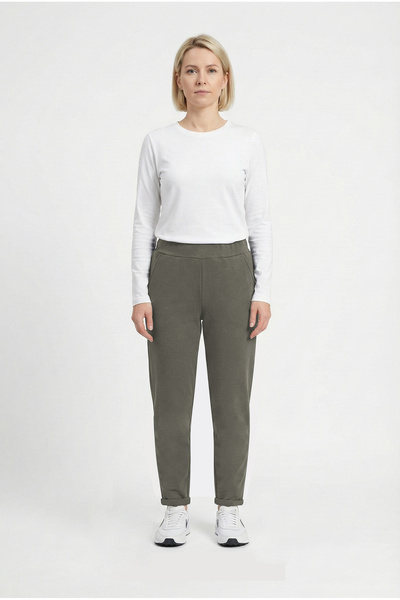 Cottonland Women's Marcia Regular Fit Double Leg Autumn Three Thread Unsharded Cotton Sweatpants Bottom Light Khaki