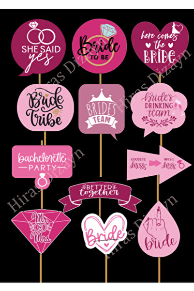 Hiras Dizayn 12'li Büyük Boy Bekarlığa Veda Konuşma Balonu Seti Kına Gecesi Bride To Be Bride's Team She Said Yes